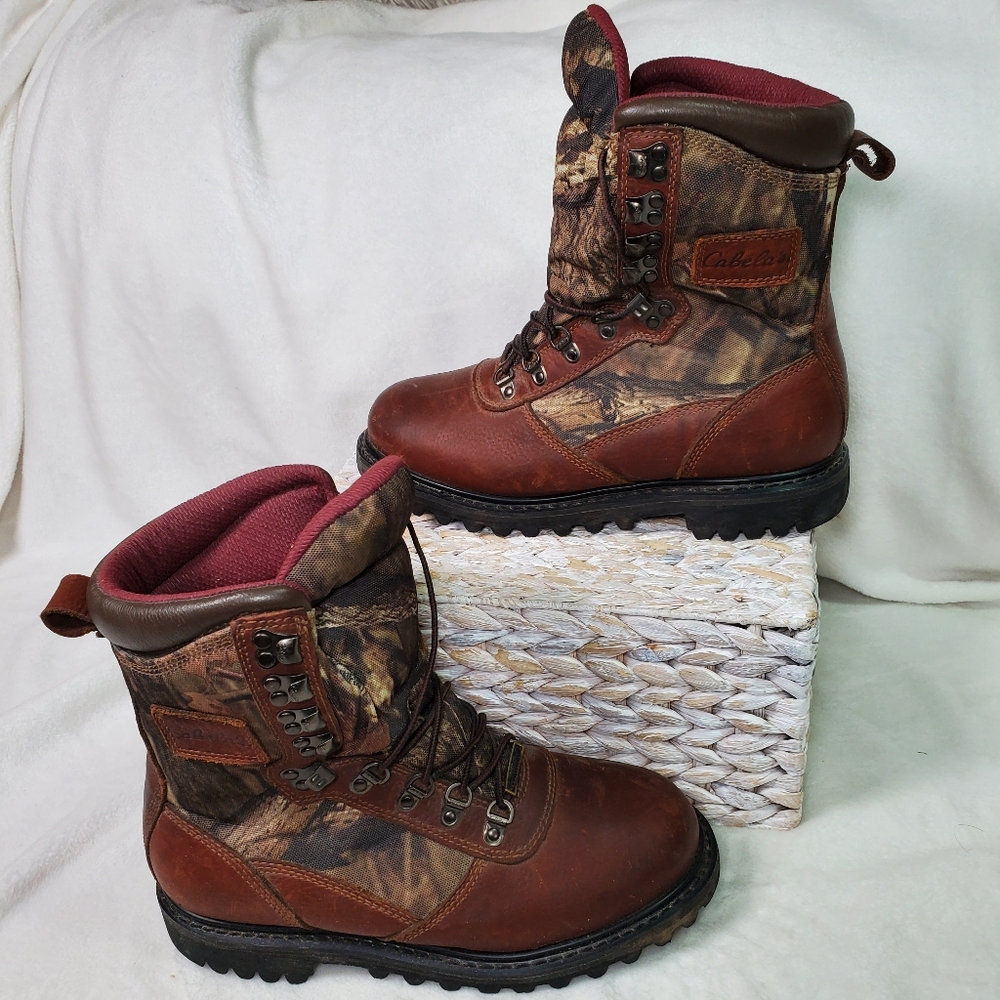 Cabelas Men 7.5 EE Iron Ridge Leather Camo Goretex Hunting Boots Outdoor Work